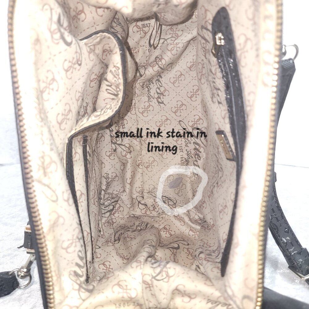 GUESS 1981 Black Logo Satchel Handbag PVC Monogram Boston Bag w/ Strap - Picture 9 of 15